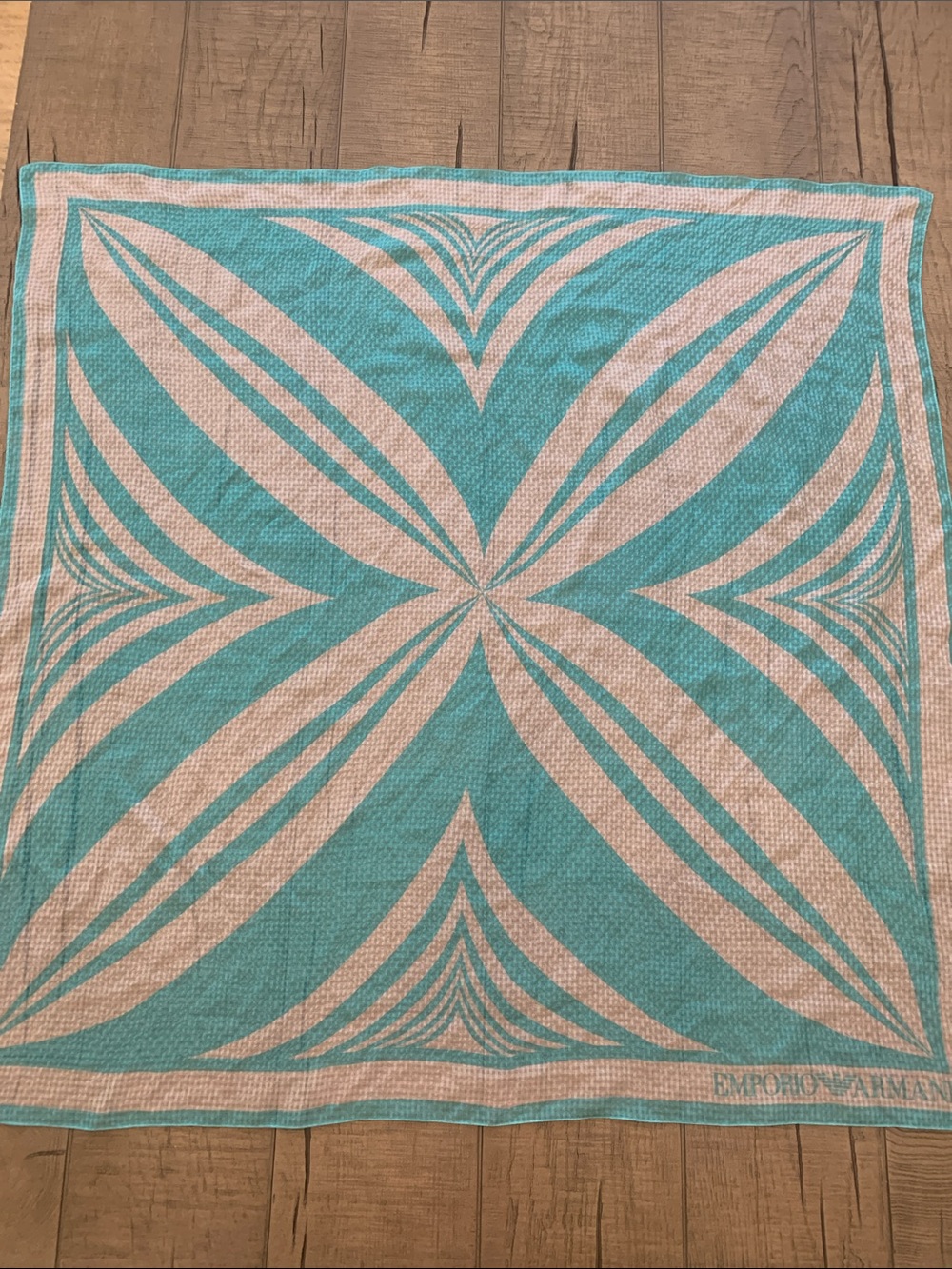 Emporio Armani Turquoise & Silver Geometric Silk Scarf
